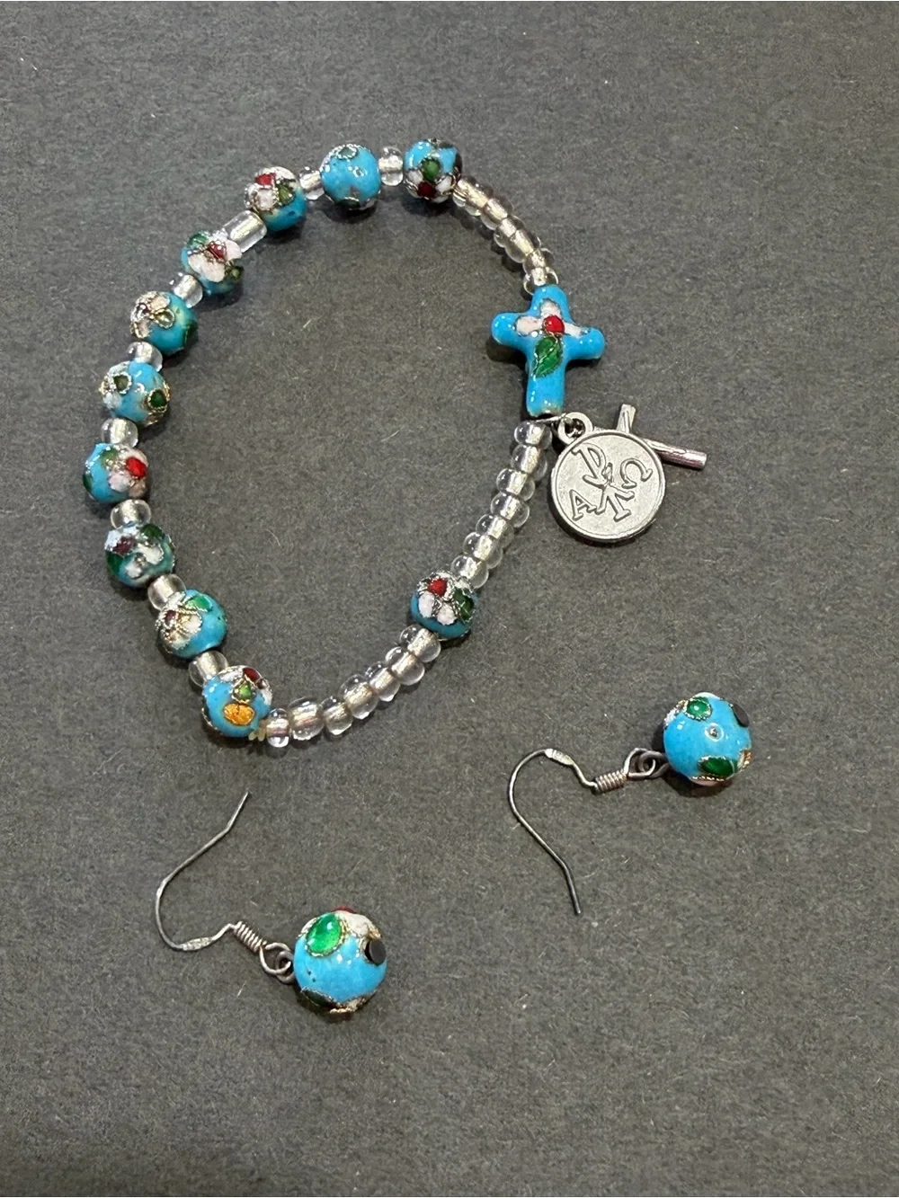 Cloisonne Cross Bracelet from the Vatican Gift store and Earring Set